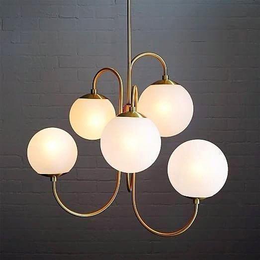 Gooseneck Chandelier | Wrought Iron & Glass, Damp-Rated for Indoor Use in Contemporary or Mid-Century Modern Spaces