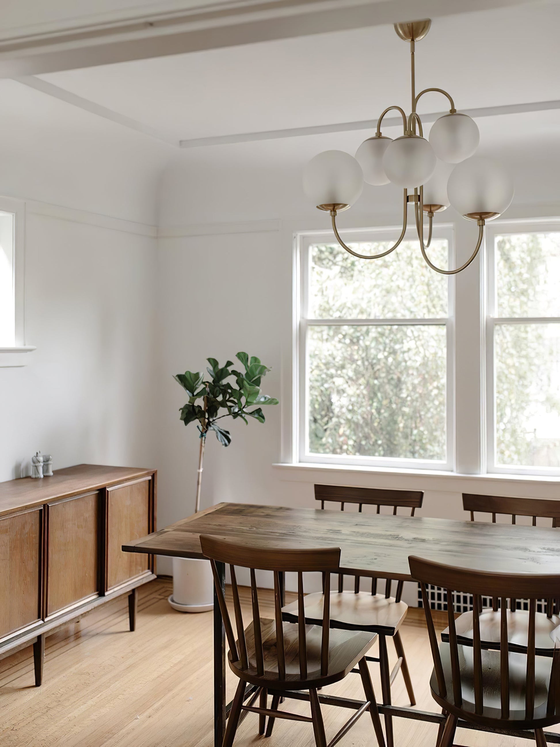 Gooseneck Chandelier | Wrought Iron & Glass, Damp-Rated for Indoor Use in Contemporary or Mid-Century Modern Spaces