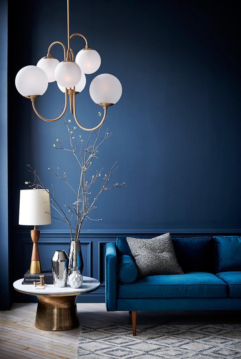 Gooseneck Chandelier | Wrought Iron & Glass, Damp-Rated for Indoor Use in Contemporary or Mid-Century Modern Spaces