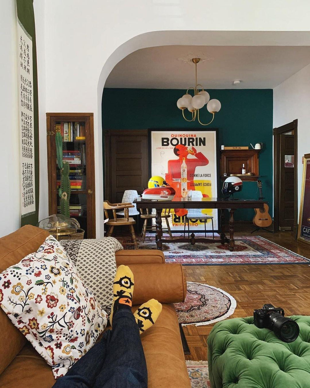 Gooseneck Chandelier | Wrought Iron & Glass, Damp-Rated for Indoor Use in Contemporary or Mid-Century Modern Spaces