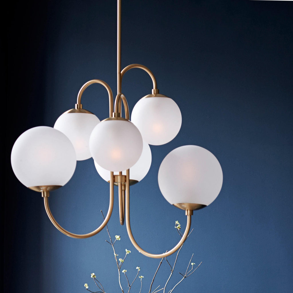 Gooseneck Chandelier | Wrought Iron & Glass, Damp-Rated for Indoor Use in Contemporary or Mid-Century Modern Spaces