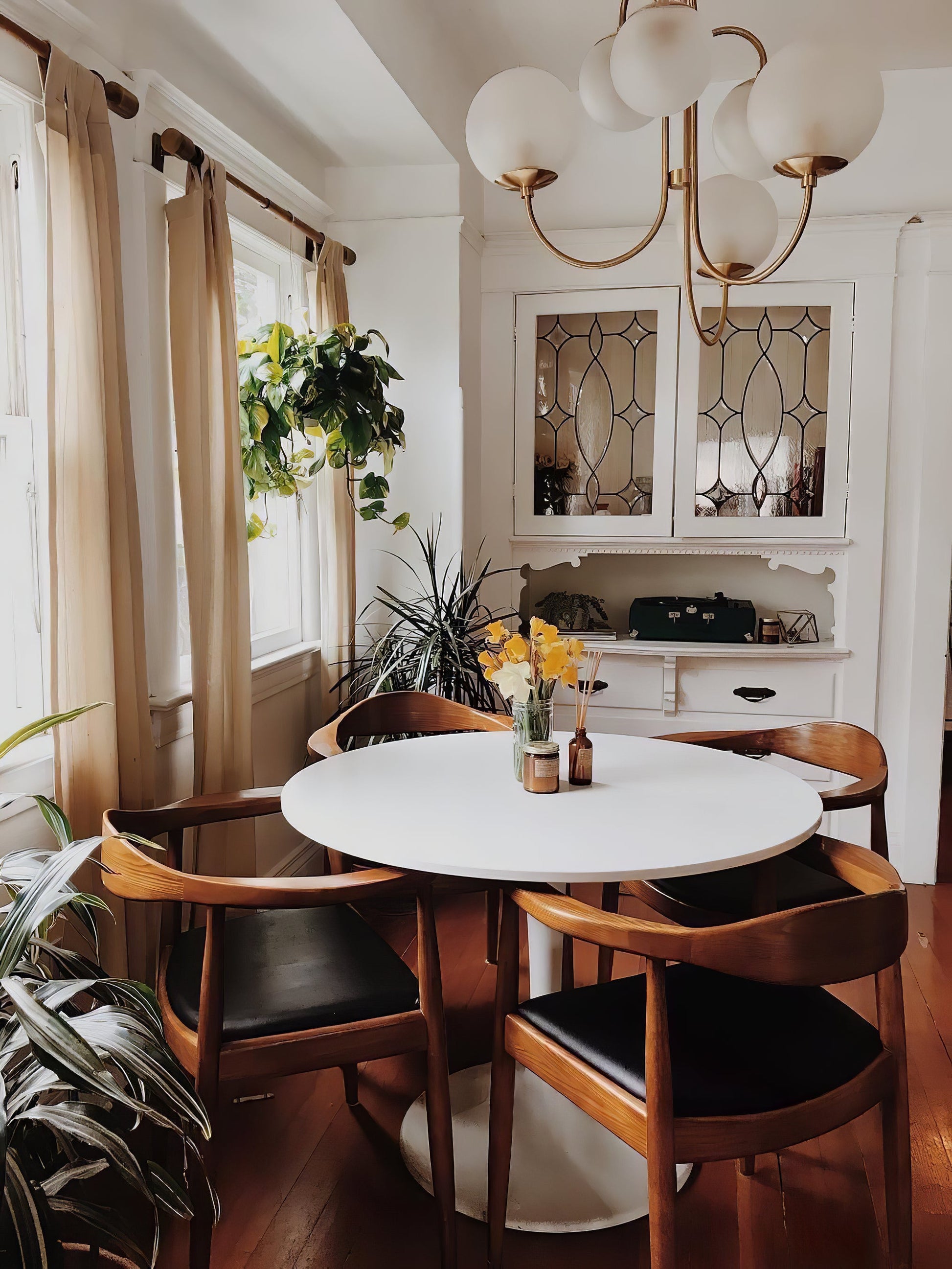 Gooseneck Chandelier | Wrought Iron & Glass, Damp-Rated for Indoor Use in Contemporary or Mid-Century Modern Spaces