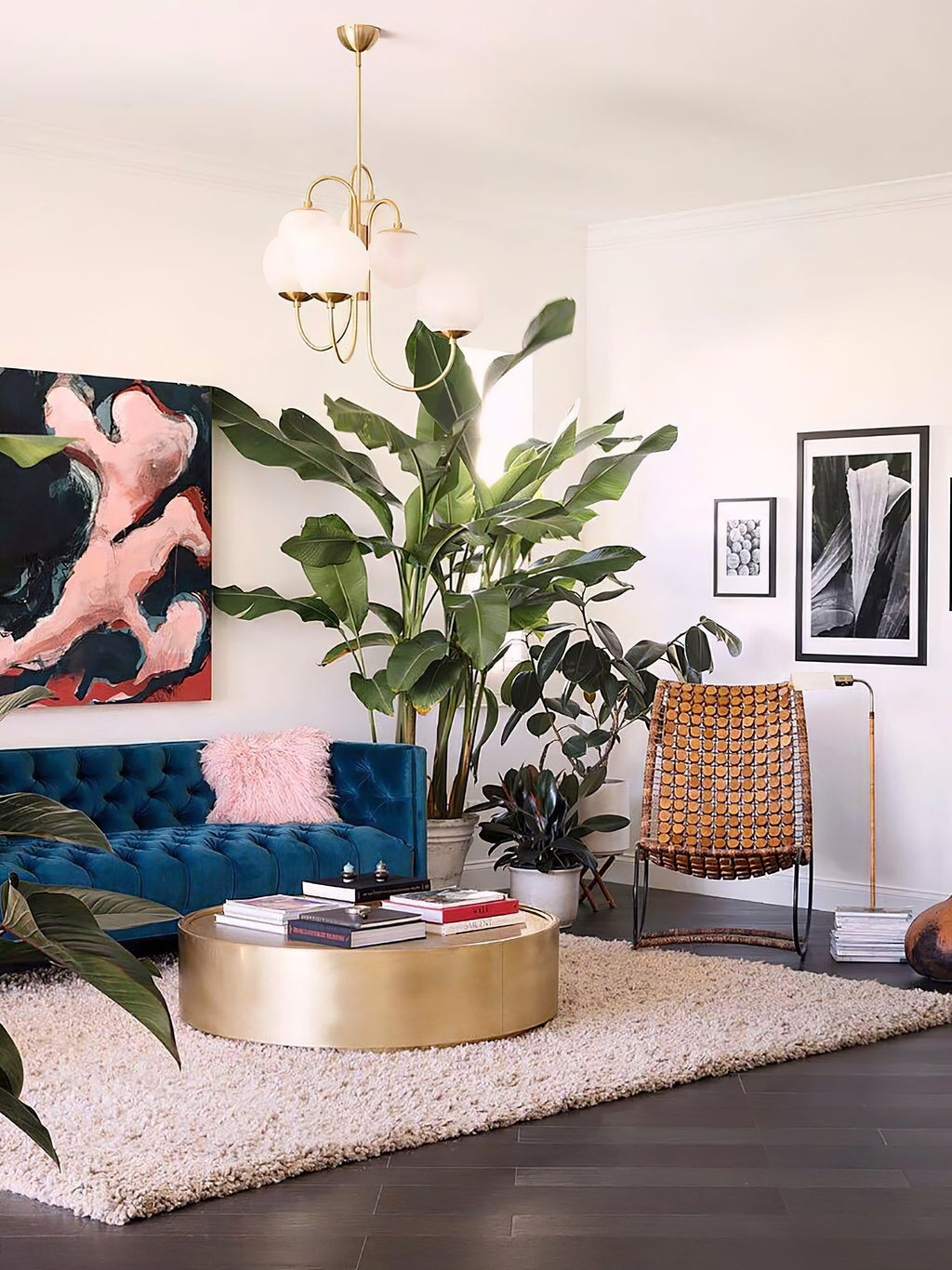 Gooseneck Chandelier | Wrought Iron & Glass, Damp-Rated for Indoor Use in Contemporary or Mid-Century Modern Spaces