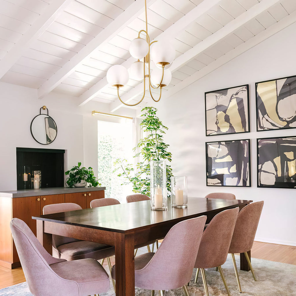 Gooseneck Chandelier | Wrought Iron & Glass, Damp-Rated for Indoor Use in Contemporary or Mid-Century Modern Spaces