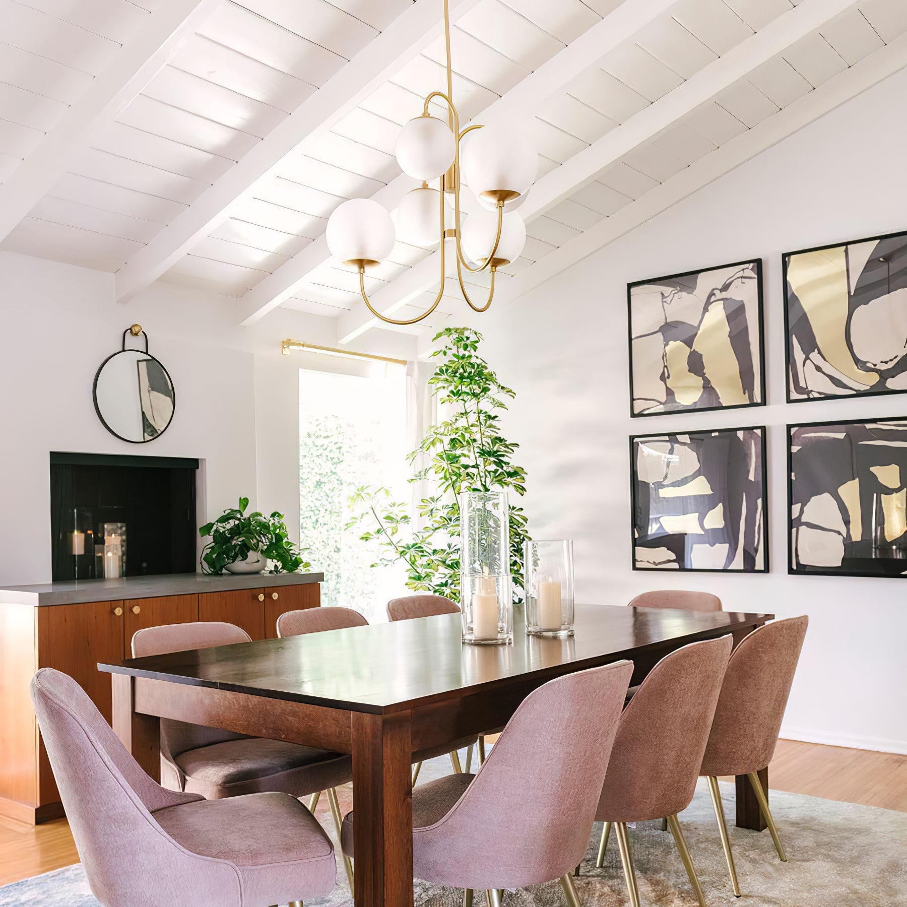 Gooseneck Chandelier | Wrought Iron & Glass, Damp-Rated for Indoor Use in Contemporary or Mid-Century Modern Spaces