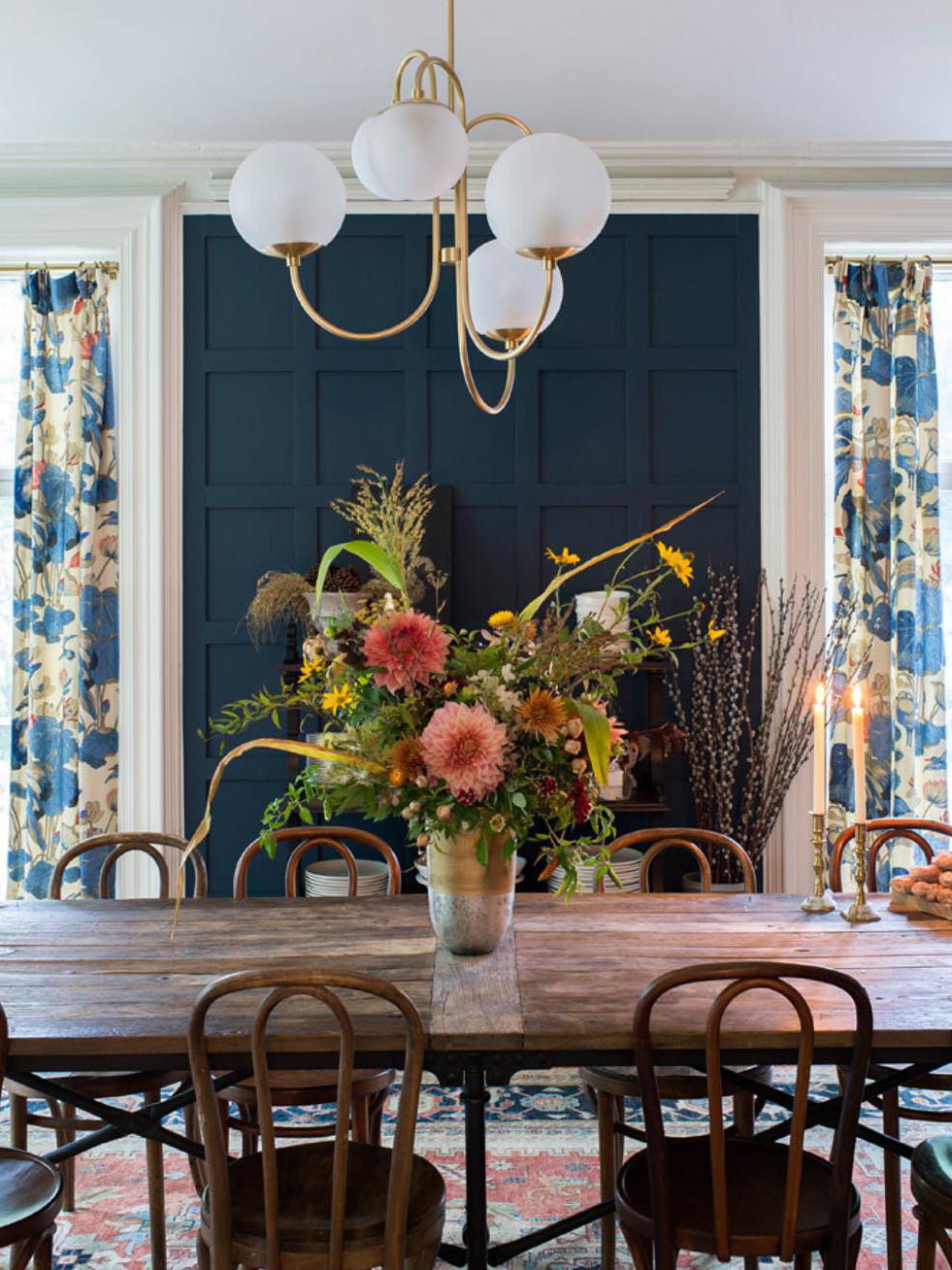 Gooseneck Chandelier | Wrought Iron & Glass, Damp-Rated for Indoor Use in Contemporary or Mid-Century Modern Spaces