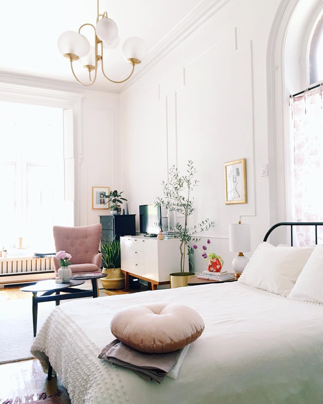 Gooseneck Chandelier | Wrought Iron & Glass, Damp-Rated for Indoor Use in Contemporary or Mid-Century Modern Spaces