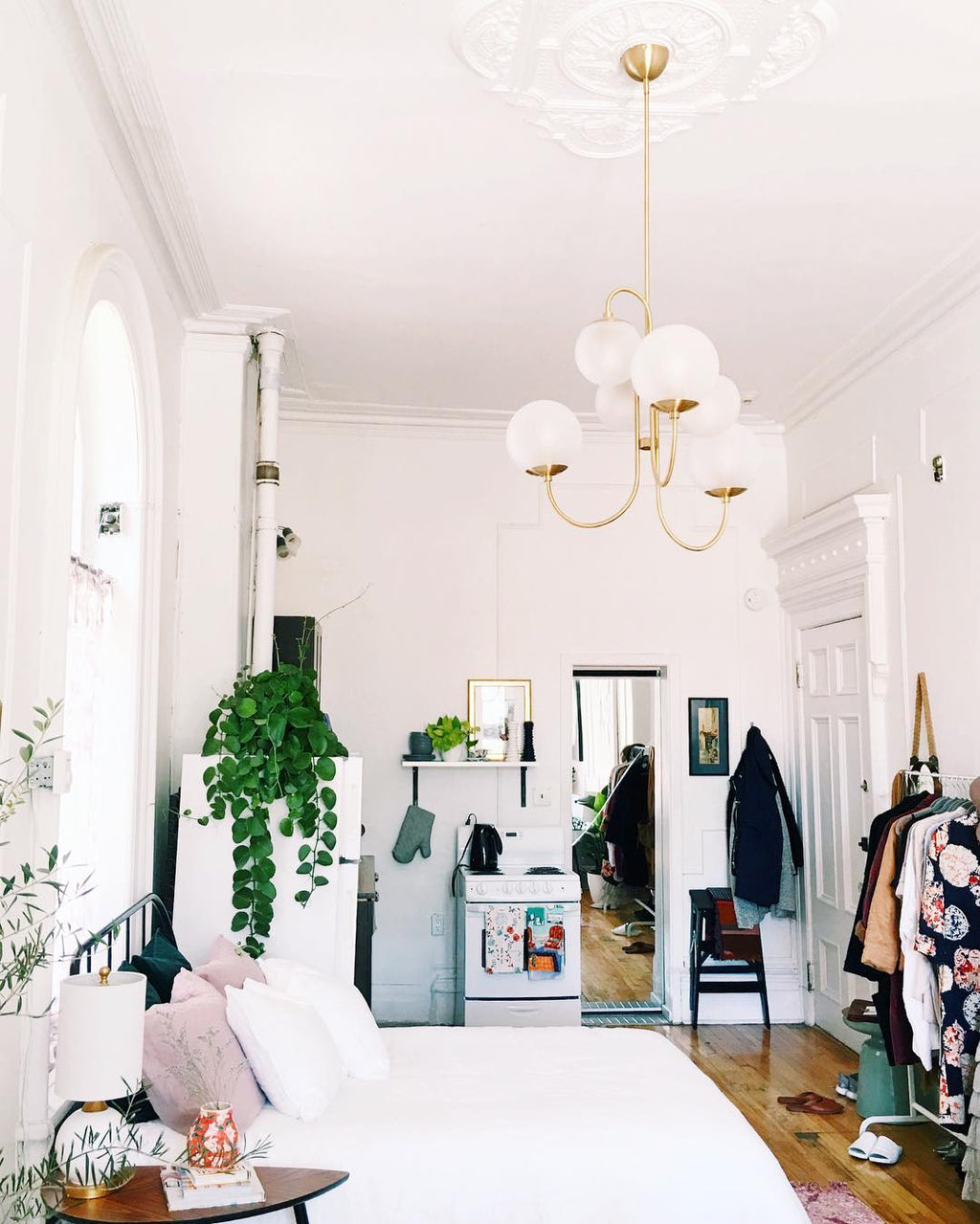 Gooseneck Chandelier | Wrought Iron & Glass, Damp-Rated for Indoor Use in Contemporary or Mid-Century Modern Spaces