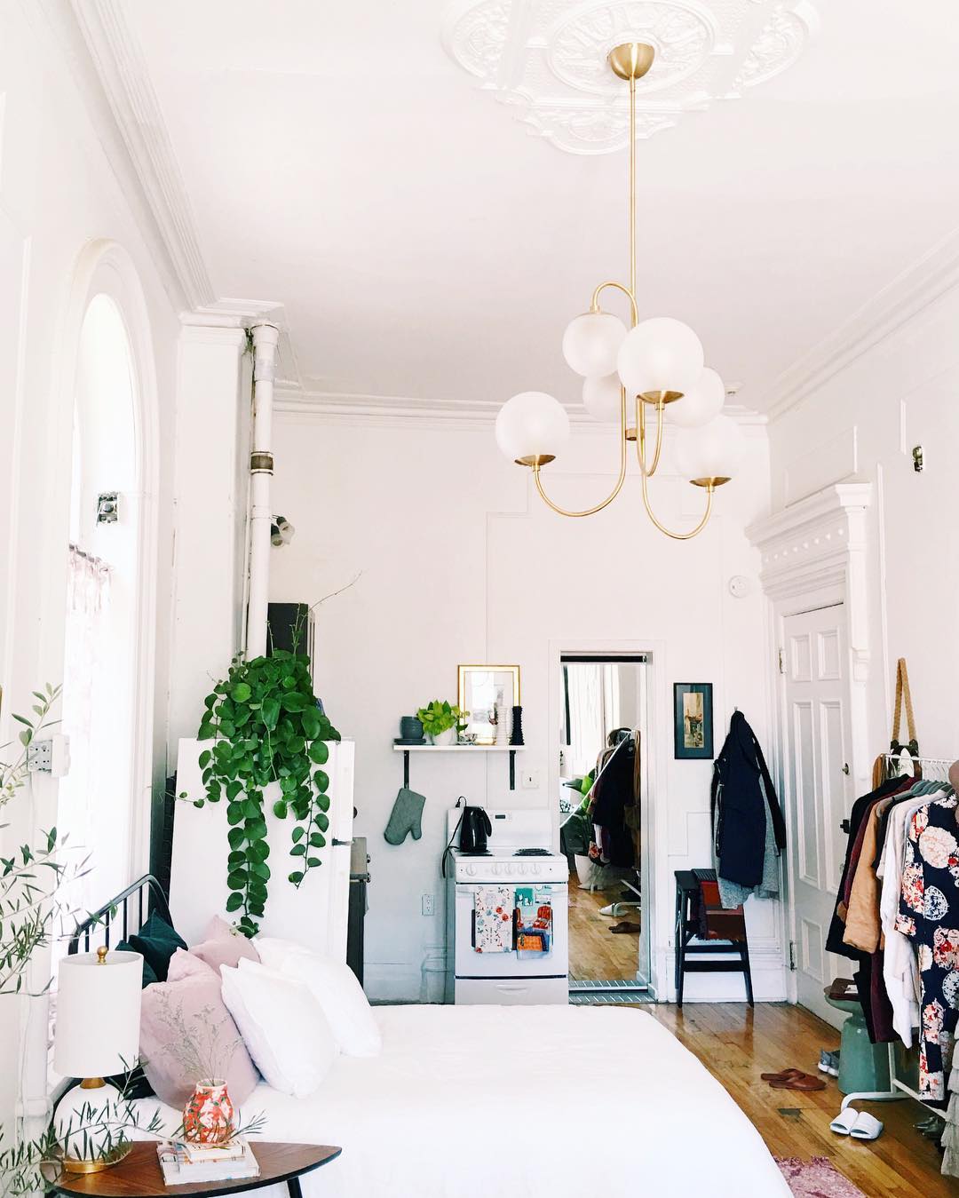 Gooseneck Chandelier | Wrought Iron & Glass, Damp-Rated for Indoor Use in Contemporary or Mid-Century Modern Spaces