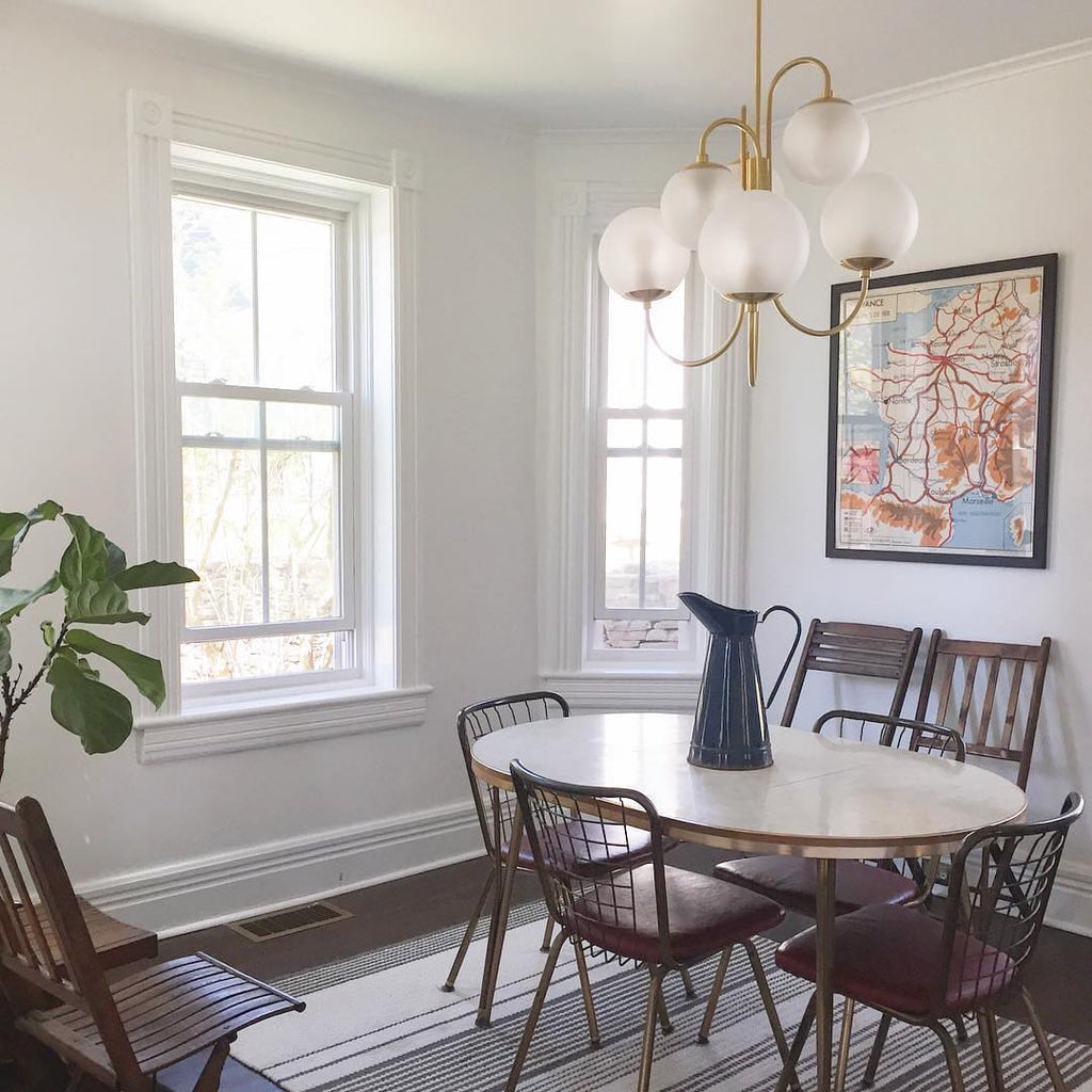 Gooseneck Chandelier | Wrought Iron & Glass, Damp-Rated for Indoor Use in Contemporary or Mid-Century Modern Spaces