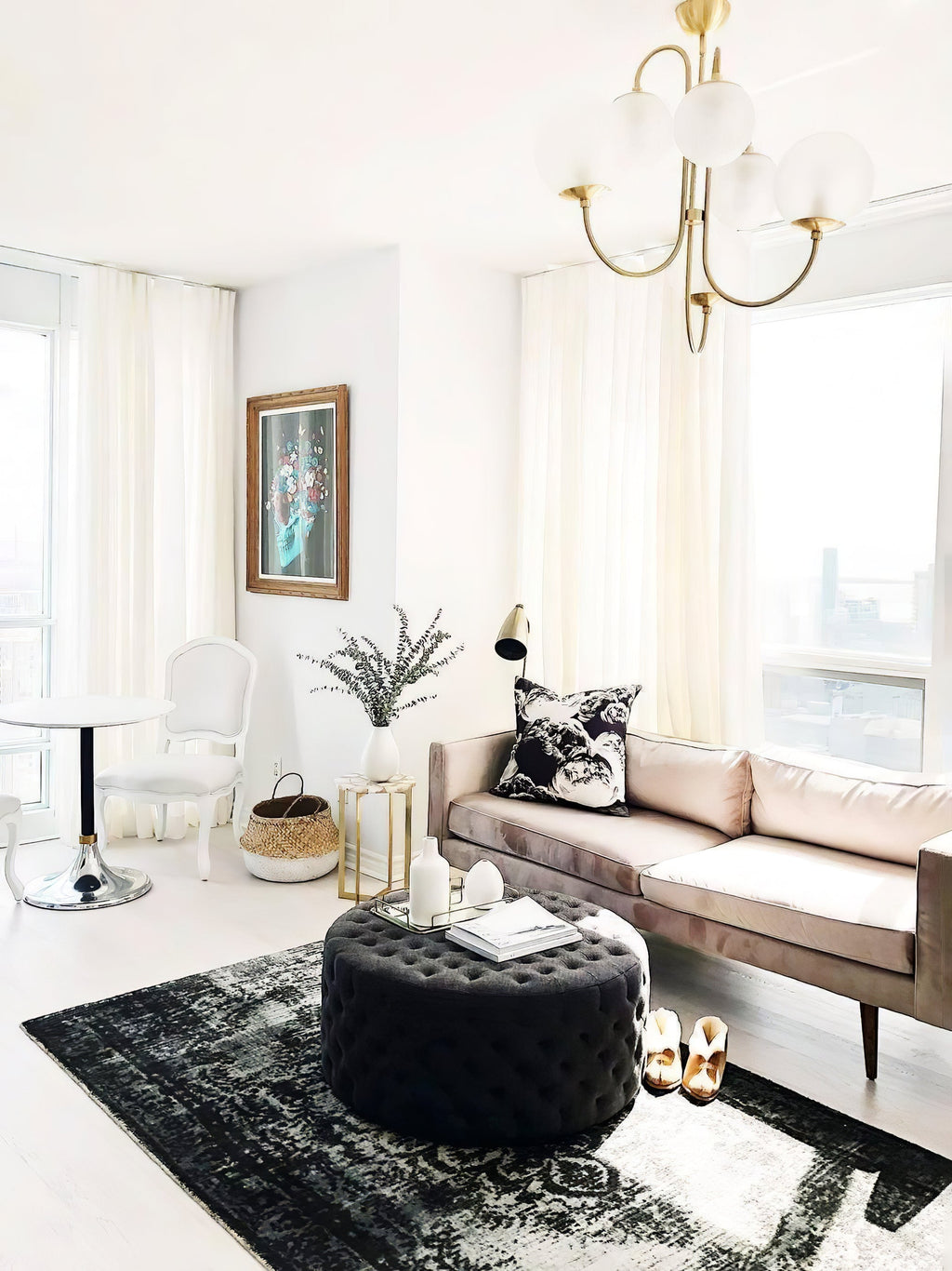 Gooseneck Chandelier | Wrought Iron & Glass, Damp-Rated for Indoor Use in Contemporary or Mid-Century Modern Spaces