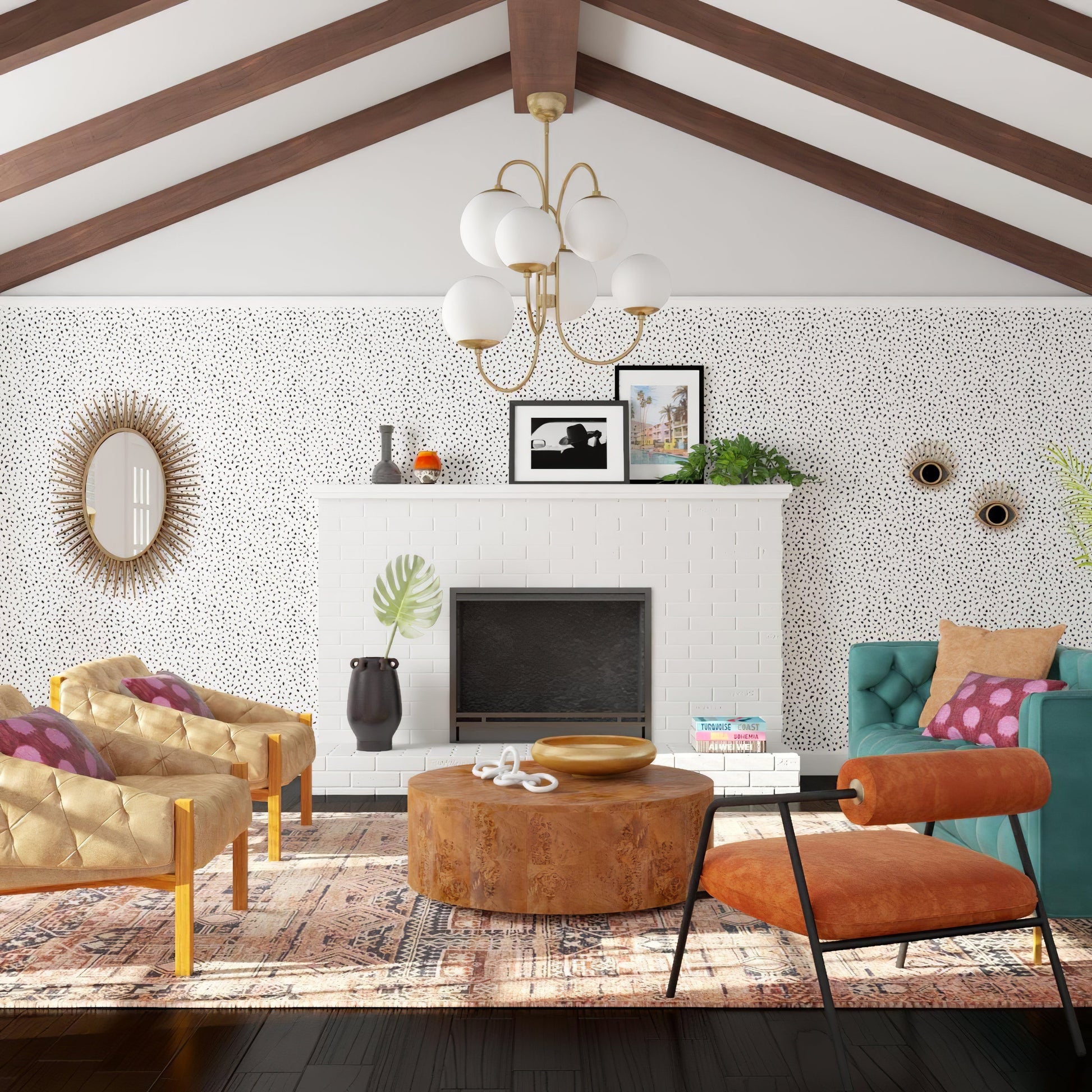 Gooseneck Chandelier | Wrought Iron & Glass, Damp-Rated for Indoor Use in Contemporary or Mid-Century Modern Spaces