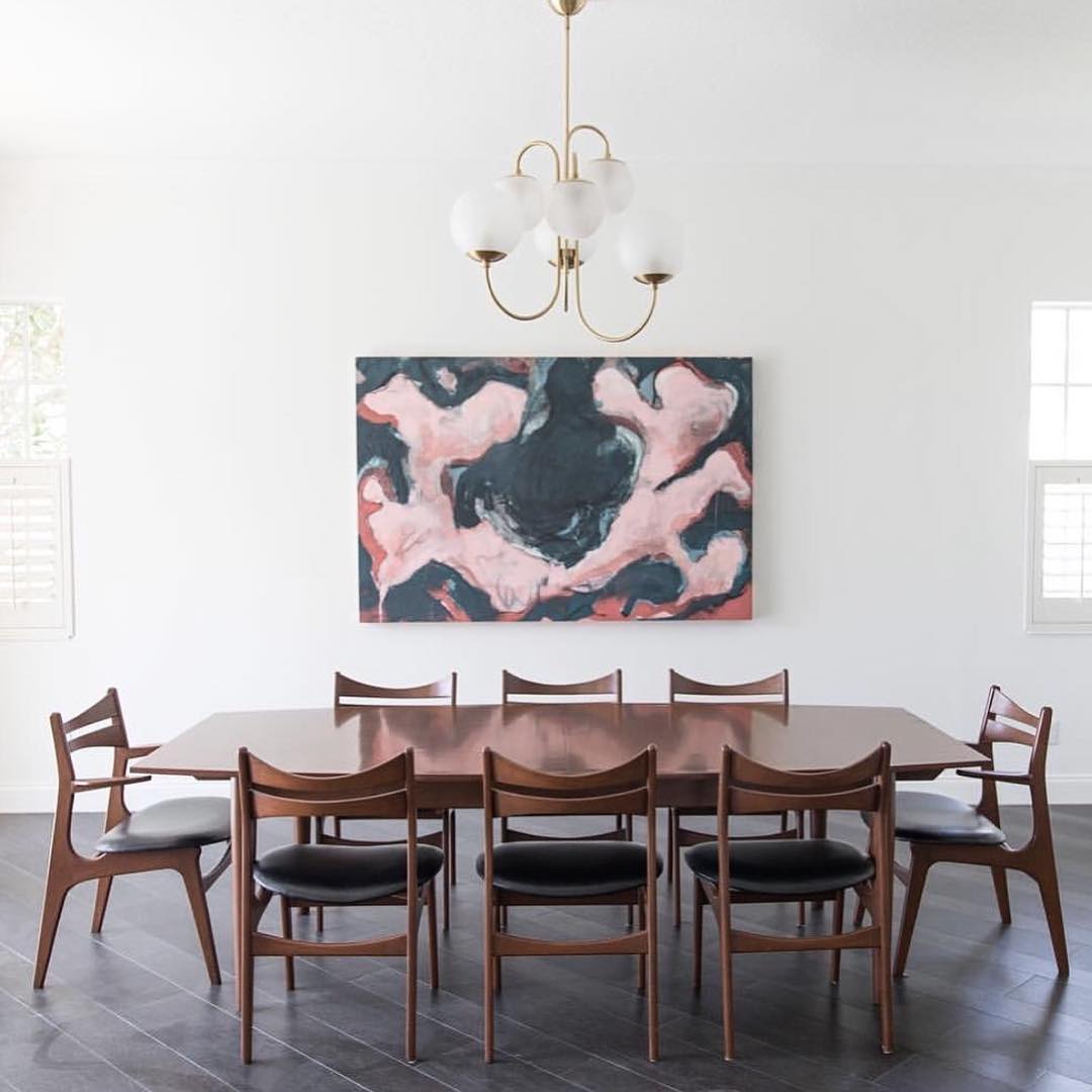 Gooseneck Chandelier | Wrought Iron & Glass, Damp-Rated for Indoor Use in Contemporary or Mid-Century Modern Spaces