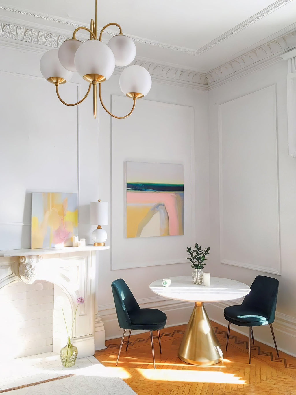 Gooseneck Chandelier | Wrought Iron & Glass, Damp-Rated for Indoor Use in Contemporary or Mid-Century Modern Spaces