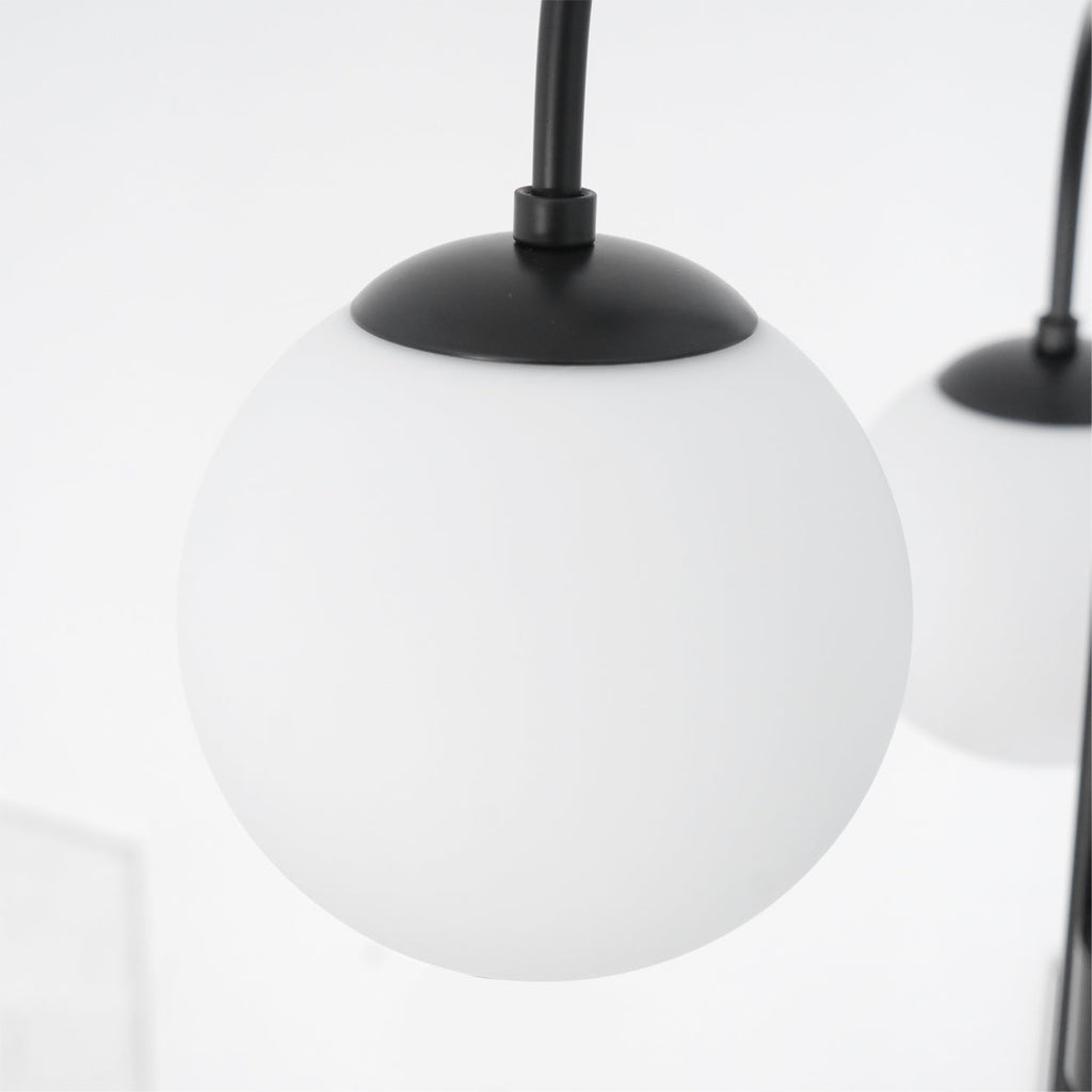 Gooseneck Chandelier | Wrought Iron & Glass, Damp-Rated for Indoor Use in Contemporary or Mid-Century Modern Spaces