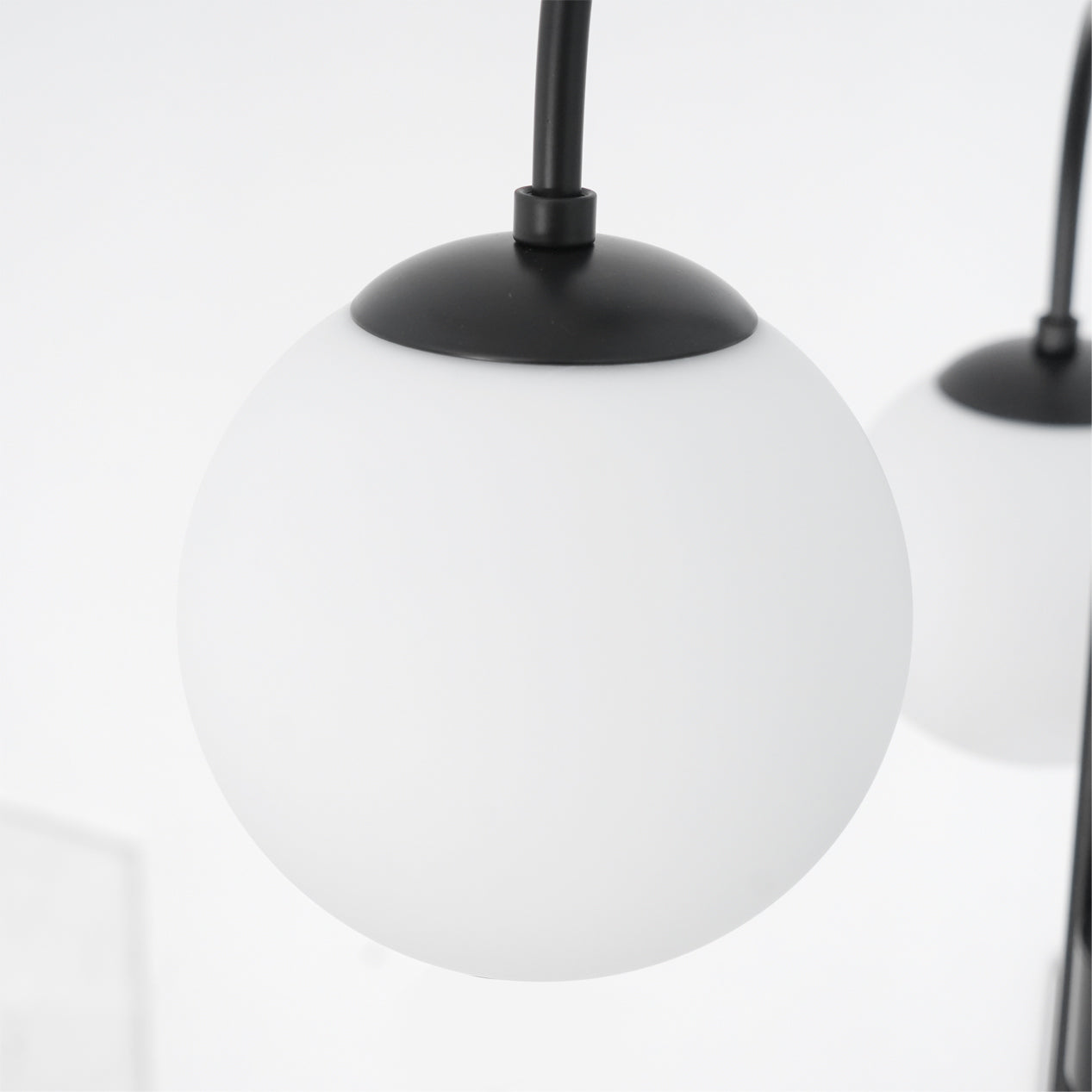 Gooseneck Chandelier | Wrought Iron & Glass, Damp-Rated for Indoor Use in Contemporary or Mid-Century Modern Spaces