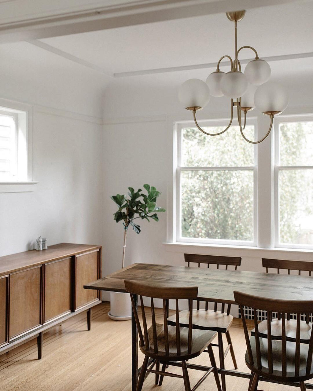 Gooseneck Chandelier | Wrought Iron & Glass, Damp-Rated for Indoor Use in Contemporary or Mid-Century Modern Spaces