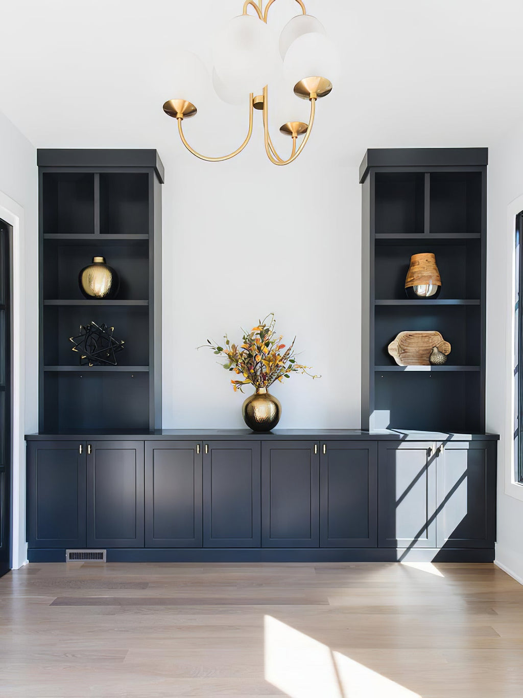 Gooseneck Chandelier | Wrought Iron & Glass, Damp-Rated for Indoor Use in Contemporary or Mid-Century Modern Spaces