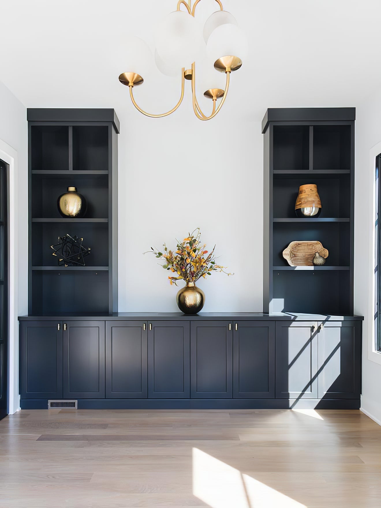 Gooseneck Chandelier | Wrought Iron & Glass, Damp-Rated for Indoor Use in Contemporary or Mid-Century Modern Spaces