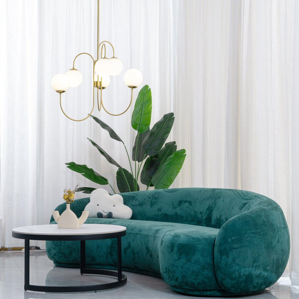 Gooseneck Chandelier | Wrought Iron & Glass, Damp-Rated for Indoor Use in Contemporary or Mid-Century Modern Spaces