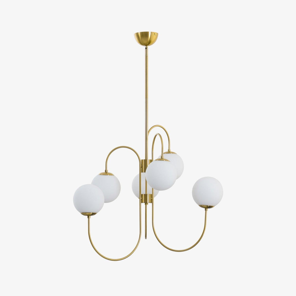 Gooseneck Chandelier | Wrought Iron & Glass, Damp-Rated for Indoor Use in Contemporary or Mid-Century Modern Spaces