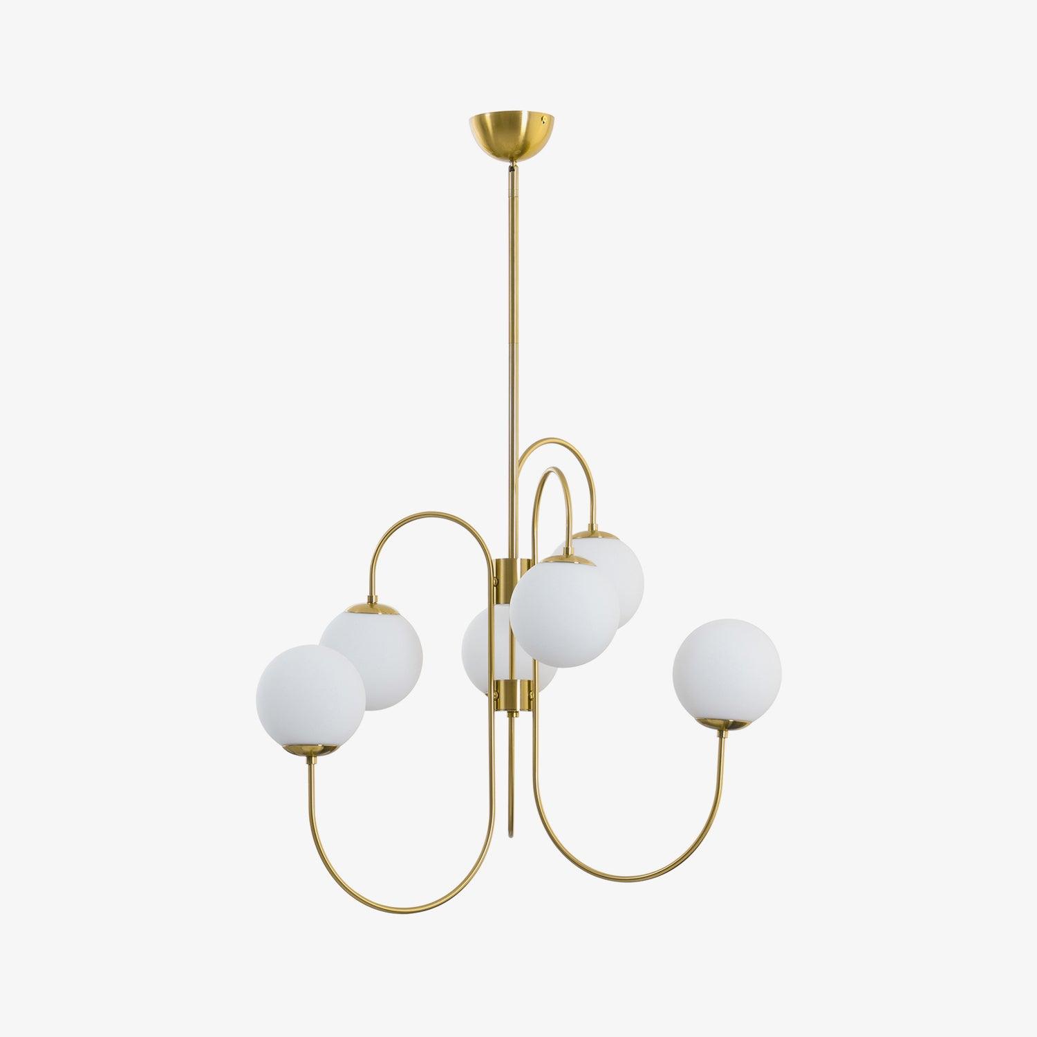 Gooseneck Chandelier | Wrought Iron & Glass, Damp-Rated for Indoor Use in Contemporary or Mid-Century Modern Spaces
