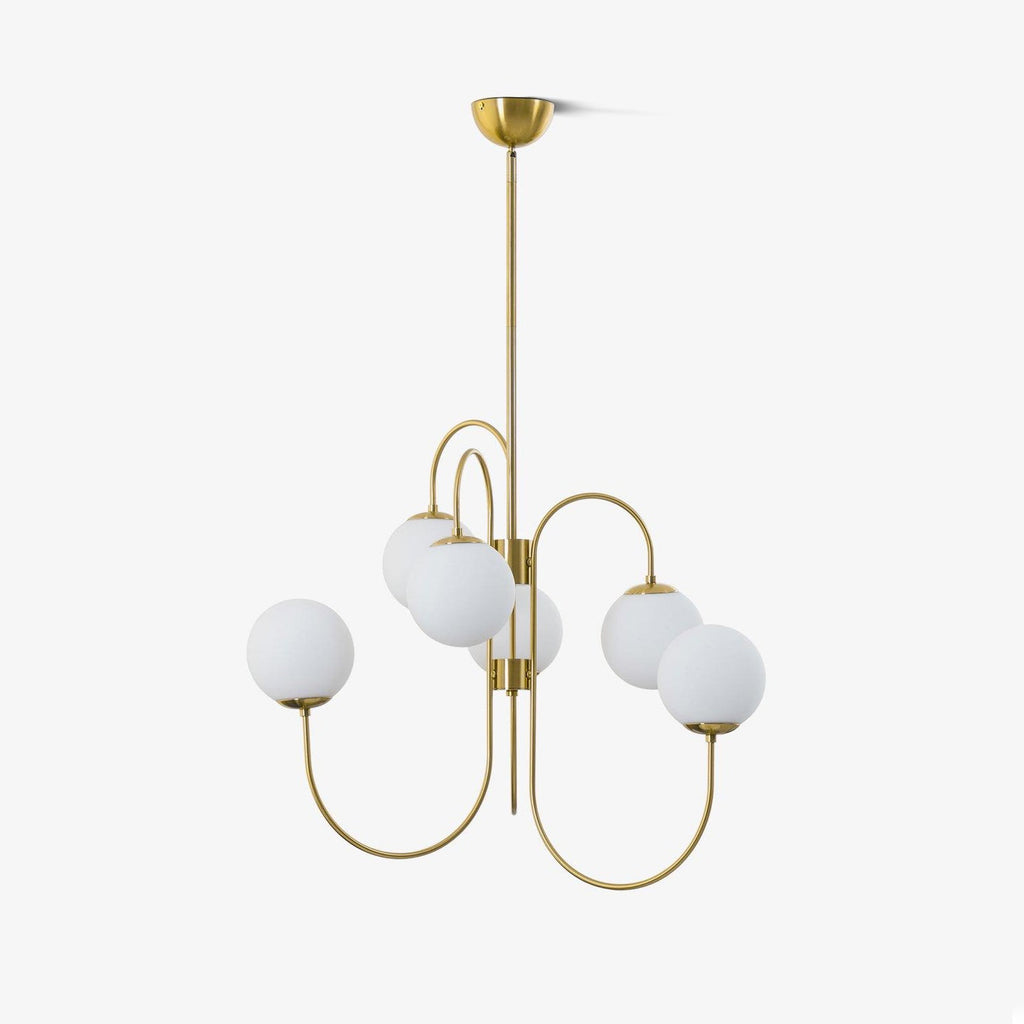 Gooseneck Chandelier | Wrought Iron & Glass, Damp-Rated for Indoor Use in Contemporary or Mid-Century Modern Spaces