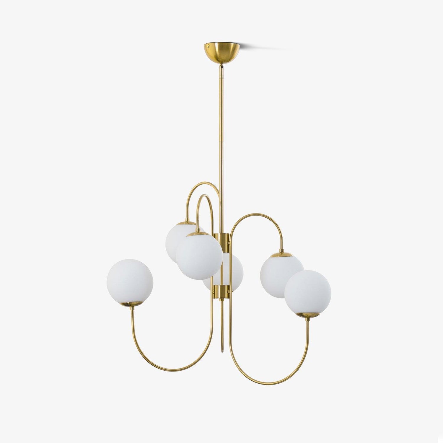 Gooseneck Chandelier | Wrought Iron & Glass, Damp-Rated for Indoor Use in Contemporary or Mid-Century Modern Spaces