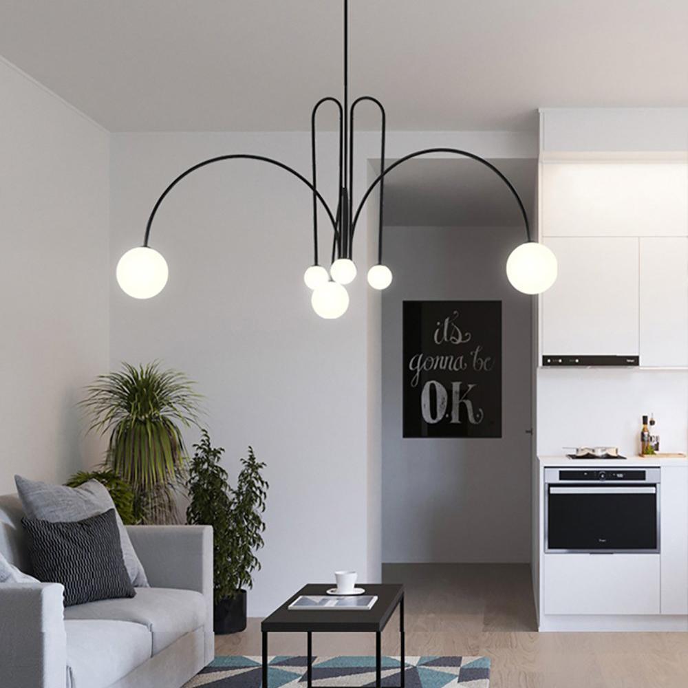 Modern LED Pendant Light | 6 Heads, Metal & Glass Design for Contemporary Indoor Spaces