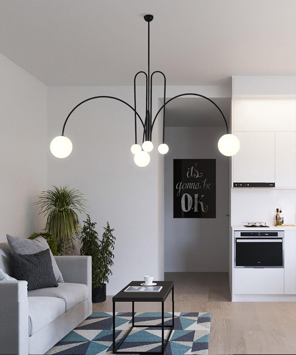 Modern LED Pendant Light | 6 Heads, Metal & Glass Design for Contemporary Indoor Spaces