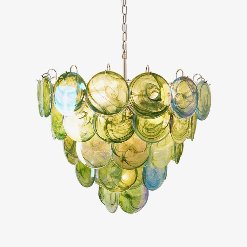 Murano Glass Disc Chandelier - Modern Pendant Light Fixture for Dining Room & Living Room Decor