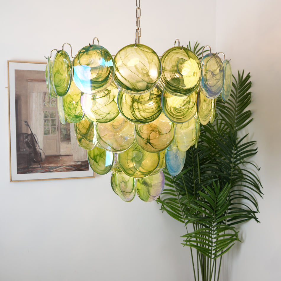 Murano Glass Disc Chandelier - Modern Pendant Light Fixture for Dining Room & Living Room Decor