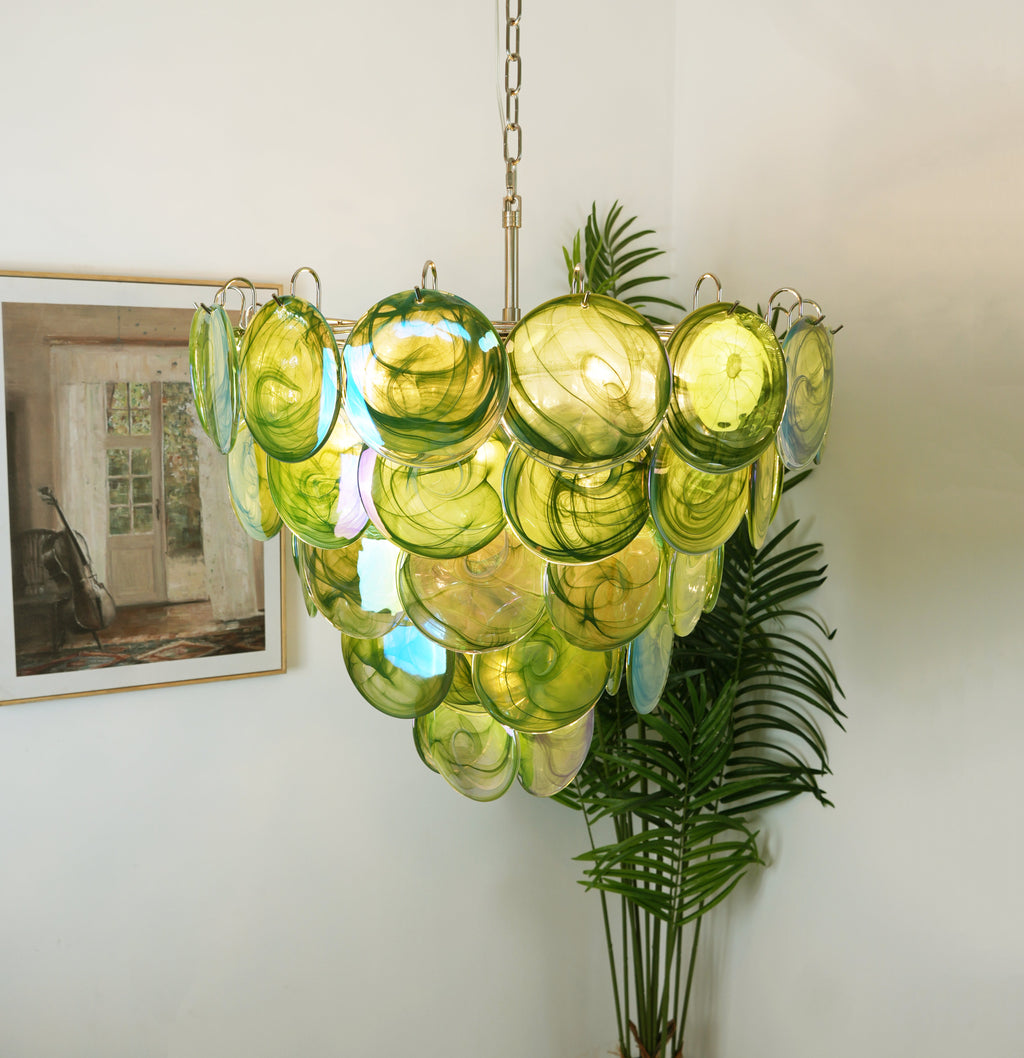 Murano Glass Disc Chandelier - Modern Pendant Light Fixture for Dining Room & Living Room Decor