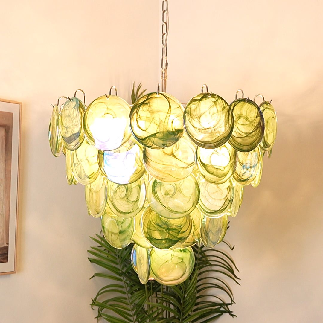 Murano Glass Disc Chandelier - Modern Pendant Light Fixture for Dining Room & Living Room Decor