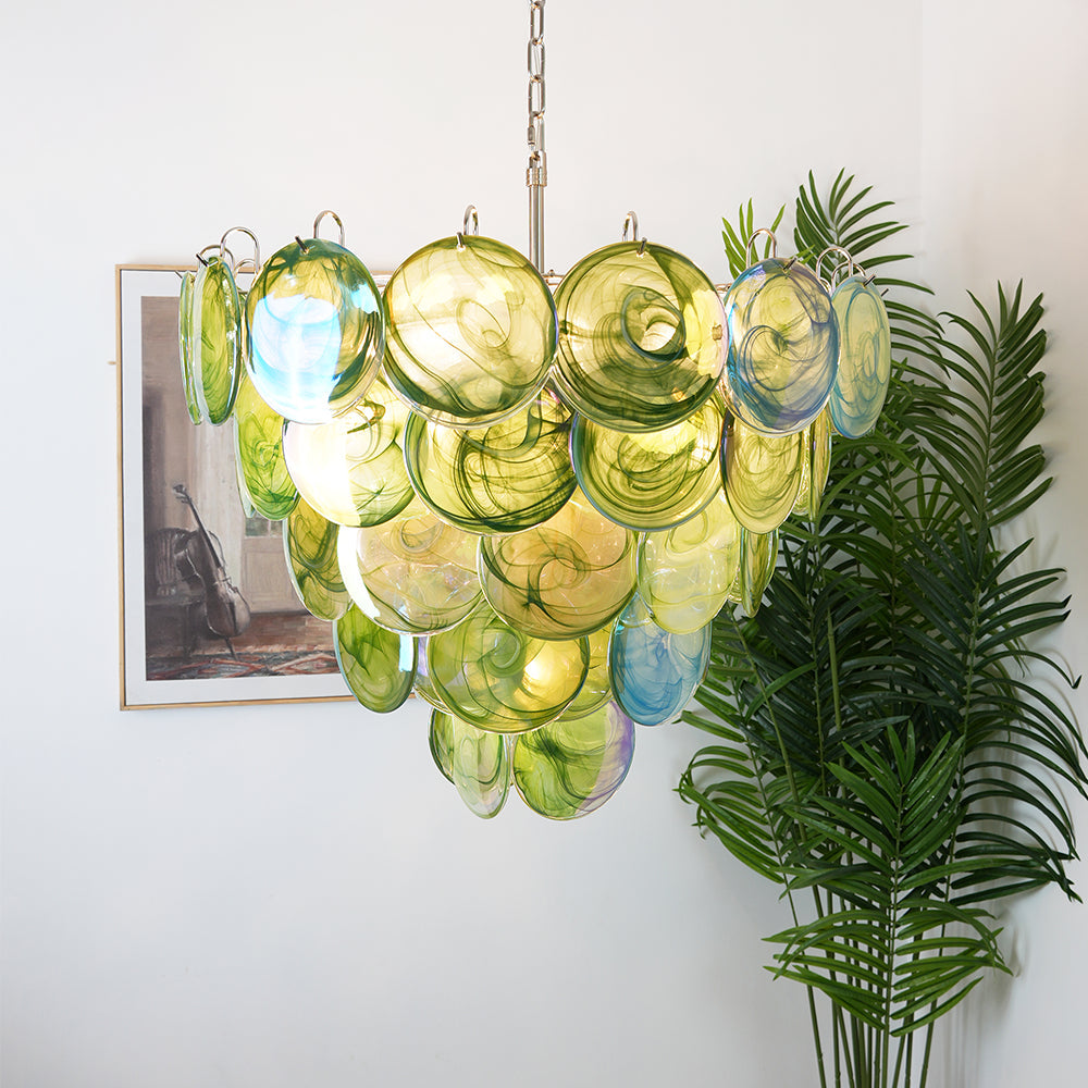 Murano Glass Disc Chandelier - Modern Pendant Light Fixture for Dining Room & Living Room Decor