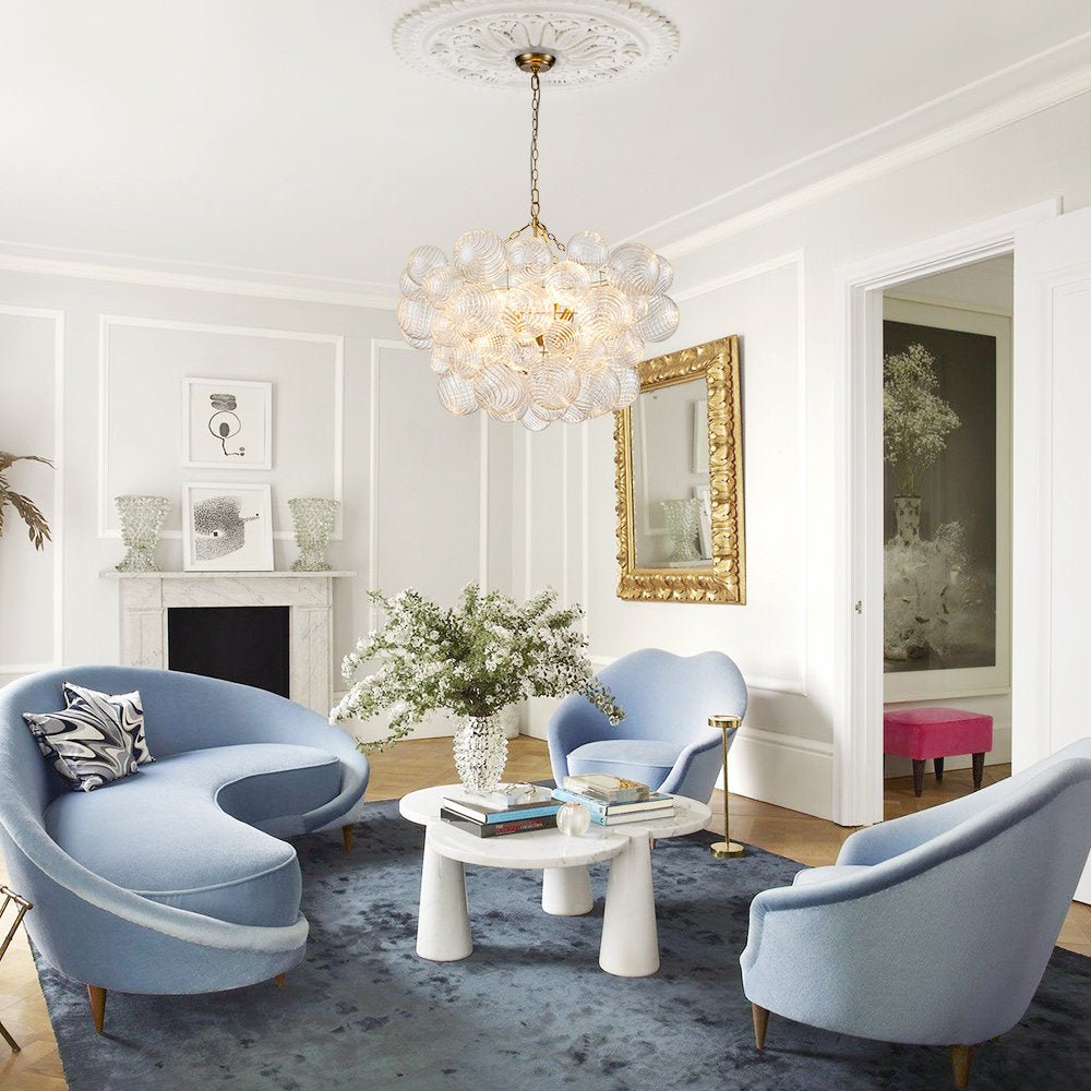 Glass Ball Bubbles Chandelier | Customizable Sizes, Gold Finish & Ideal for Living Room or Dining Area