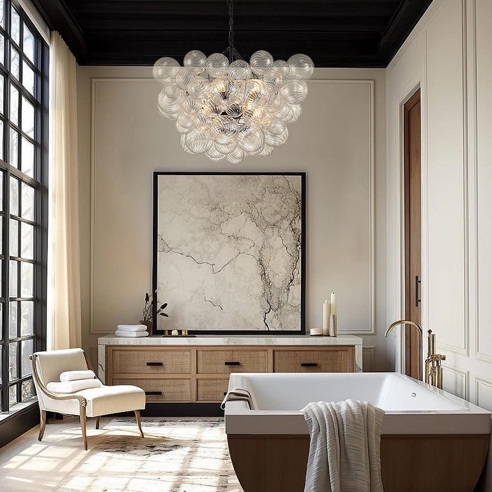 Glass Ball Bubbles Chandelier | Customizable Sizes, Gold Finish & Ideal for Living Room or Dining Area