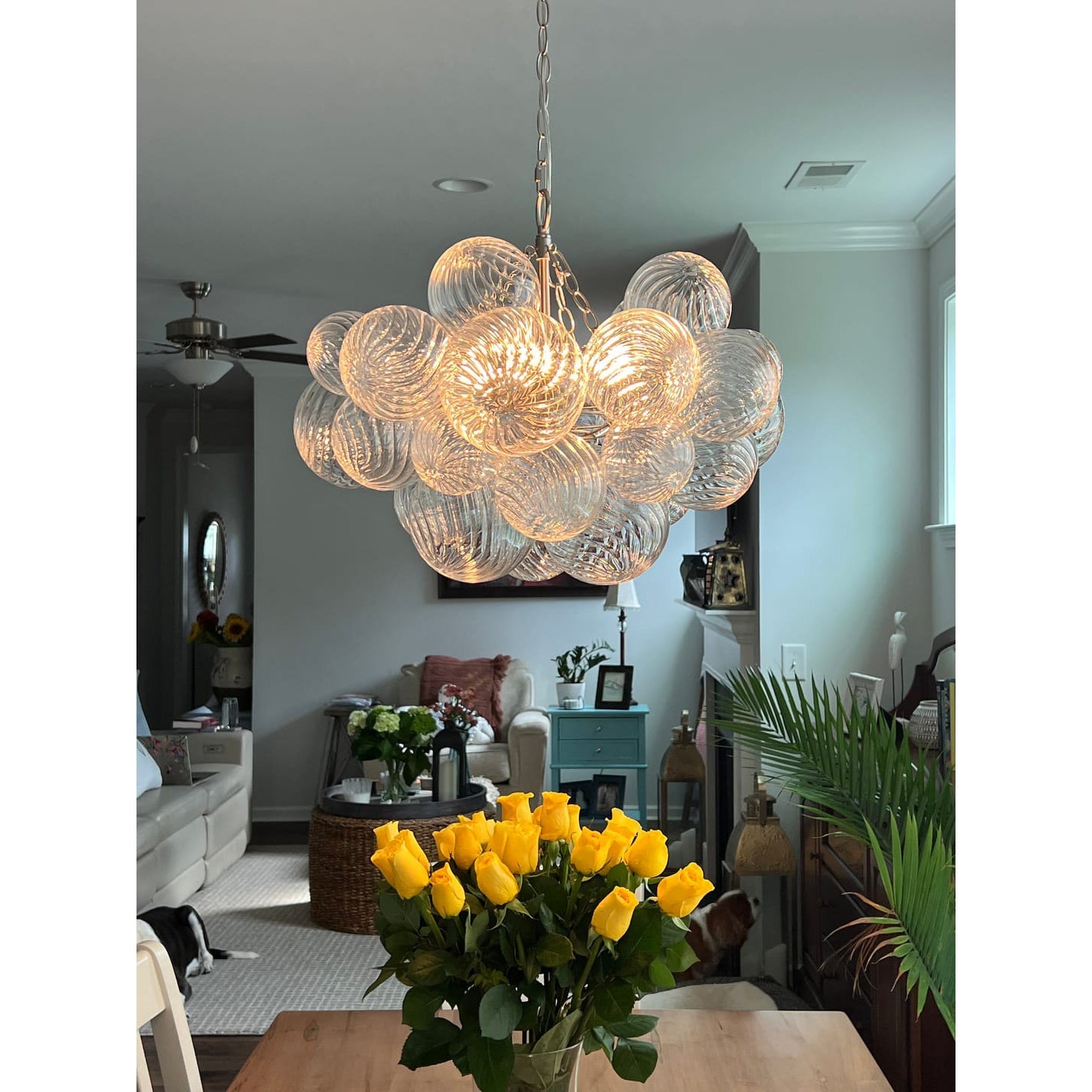 Glass Ball Bubbles Chandelier | Customizable Sizes, Gold Finish & Ideal for Living Room or Dining Area