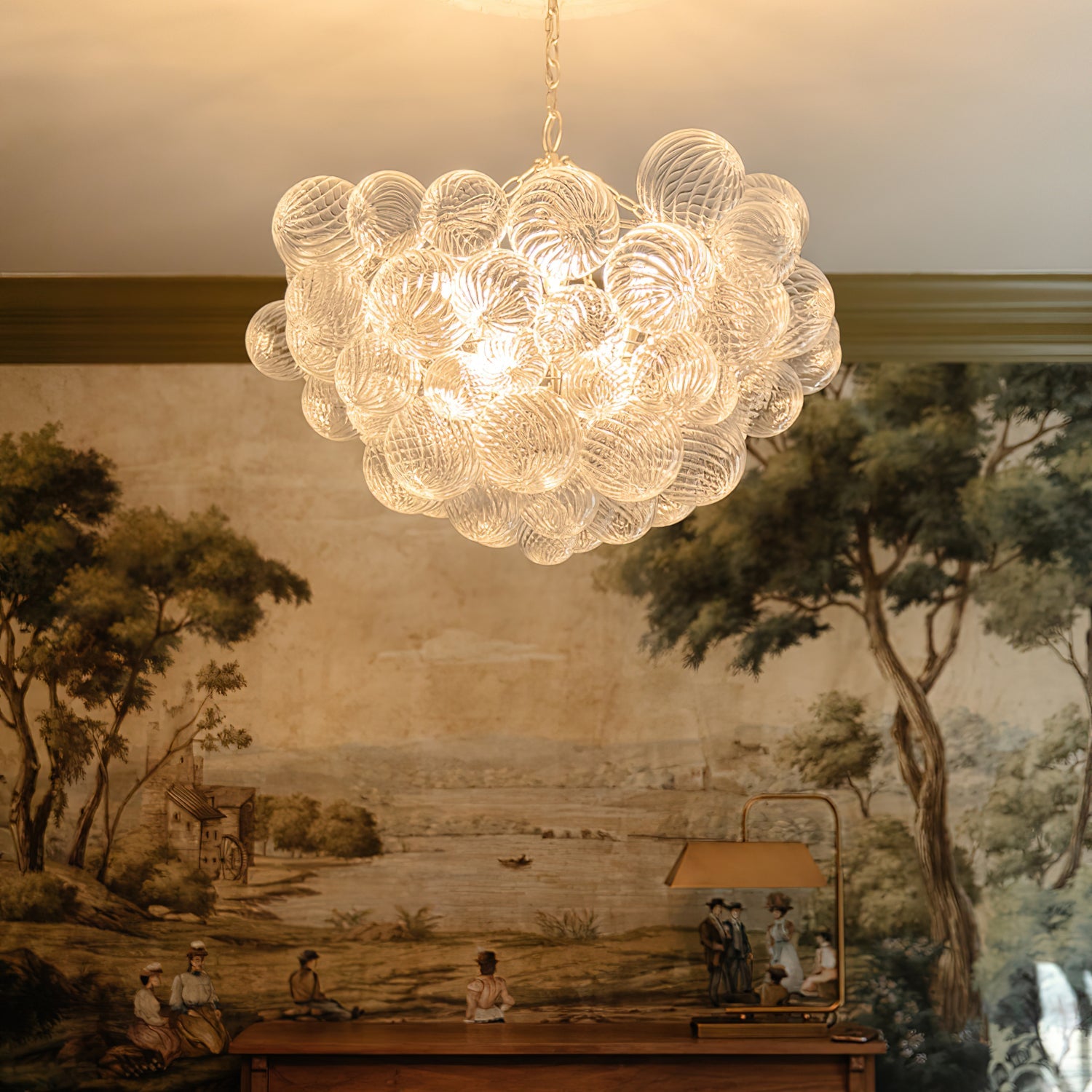 Glass Ball Bubbles Chandelier | Customizable Sizes, Gold Finish & Ideal for Living Room or Dining Area