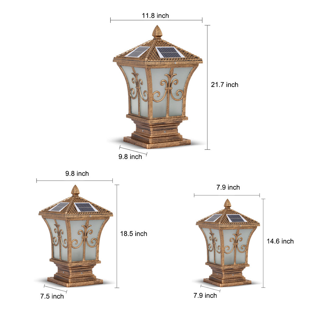Solar Powered Waterproof Vintage Pattern Fence Post Lights for Outdoor Garden & Patio Lighting