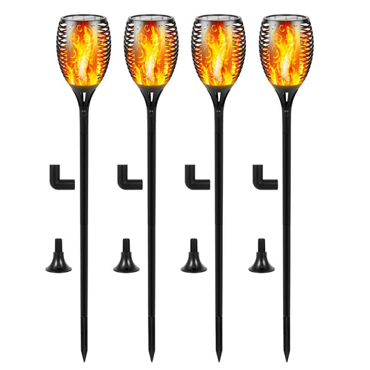 Solar LED Flame Torch Lights - 4 Pack Outdoor Flickering Fire Lamps for Lawn, Garden, and Patio Lighting