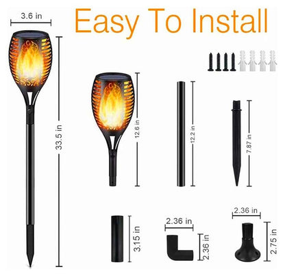 Solar LED Flame Torch Lights - 4 Pack Outdoor Flickering Fire Lamps for Lawn, Garden, and Patio Lighting