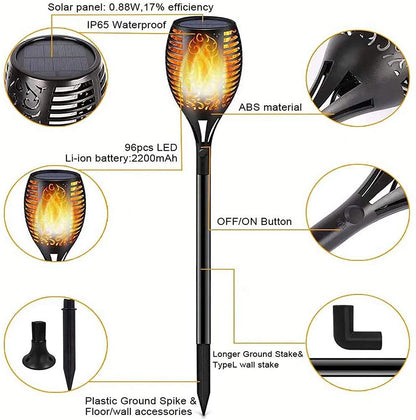 Solar LED Flame Torch Lights - 4 Pack Outdoor Flickering Fire Lamps for Lawn, Garden, and Patio Lighting