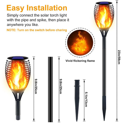 Solar LED Flame Torch Lights - 4 Pack Outdoor Flickering Fire Lamps for Lawn, Garden, and Patio Lighting