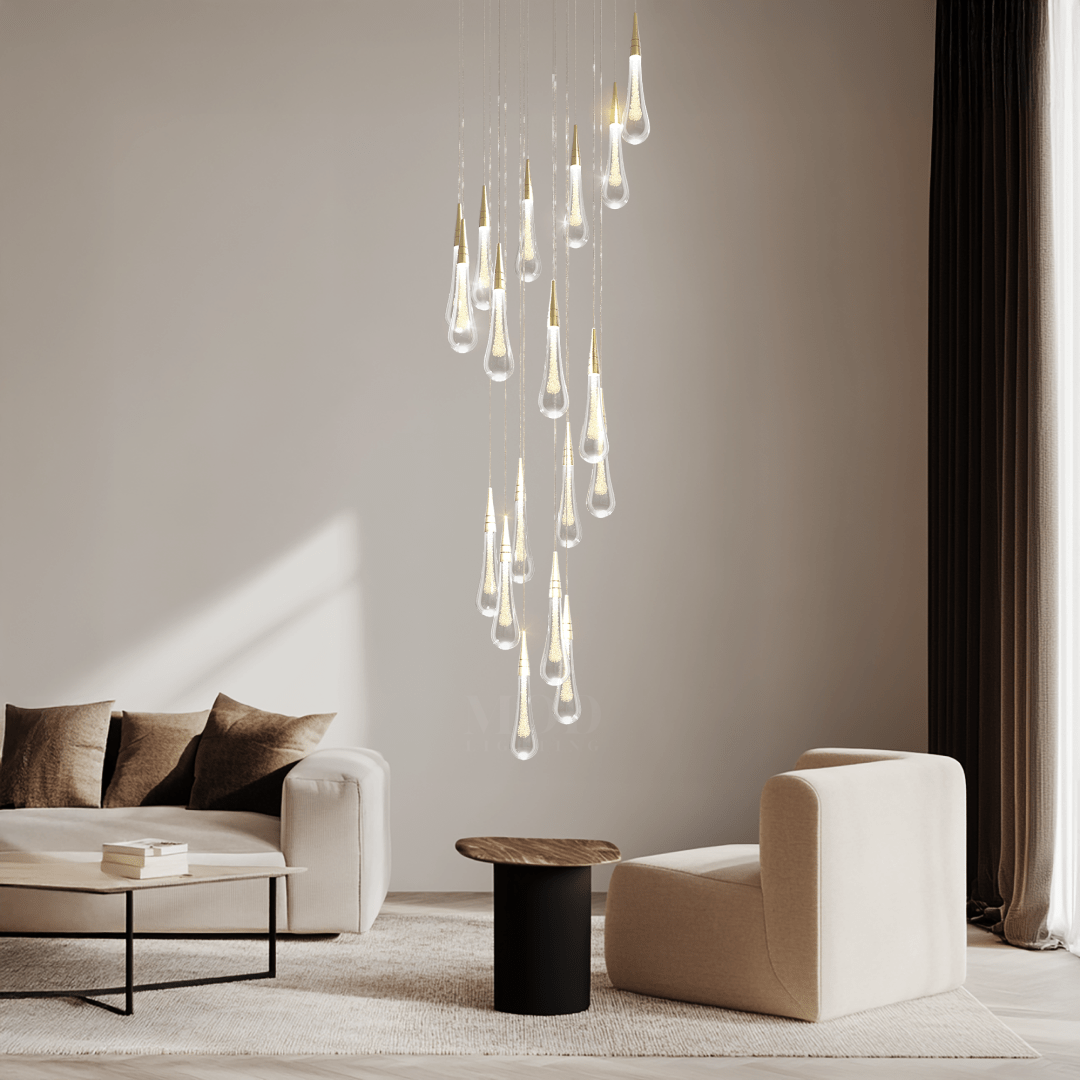 Crystal Droplets Chandelier – Modern Spiral Dimmable LED Lighting for Living Room, Dining & Entryway