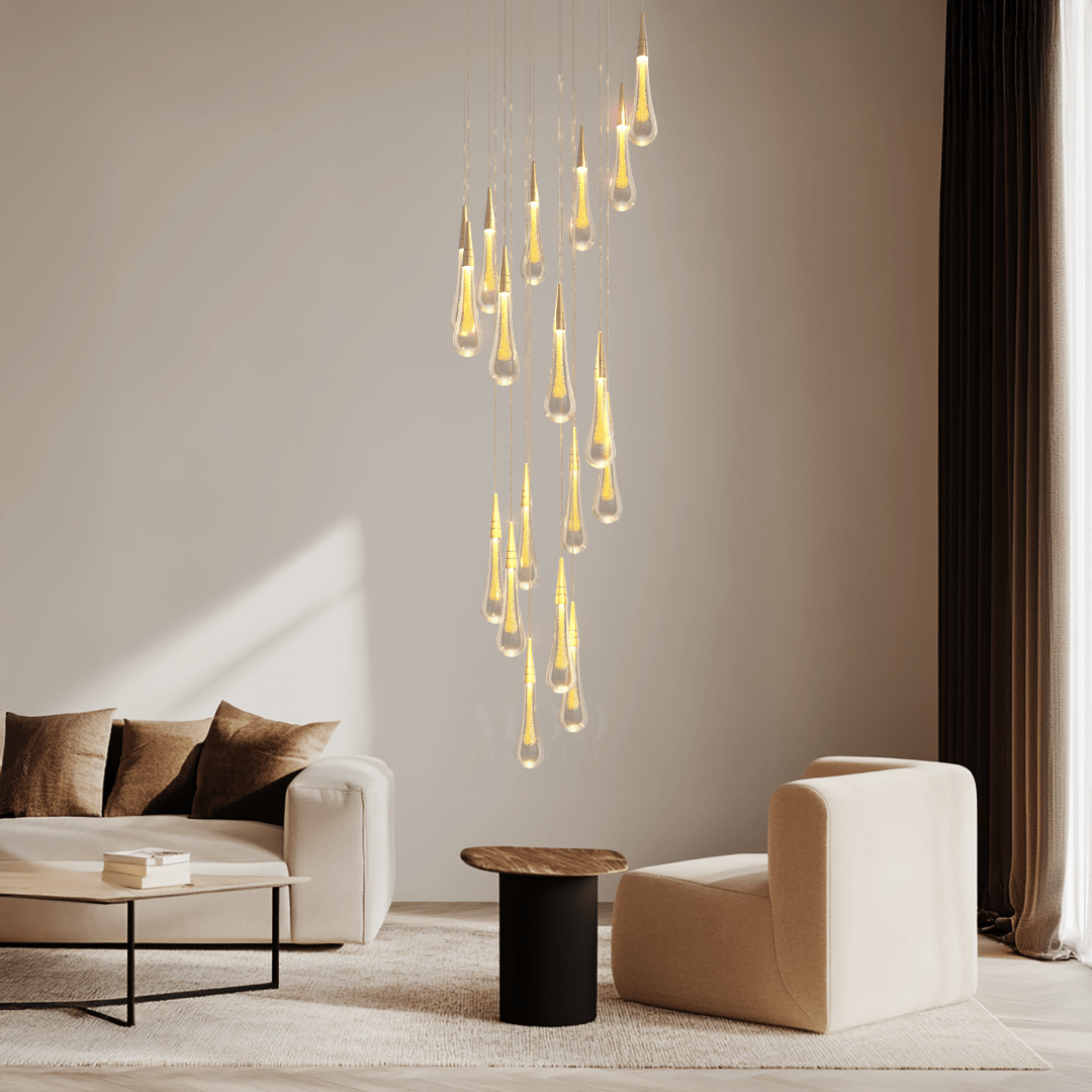 Crystal Droplets Chandelier – Modern Spiral Dimmable LED Lighting for Living Room, Dining & Entryway