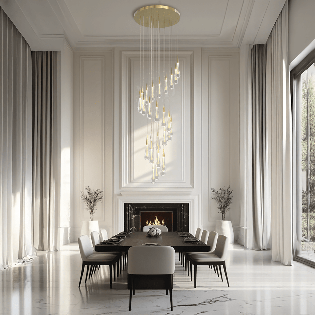 Crystal Droplets Chandelier – Modern Spiral Dimmable LED Lighting for Living Room, Dining & Entryway