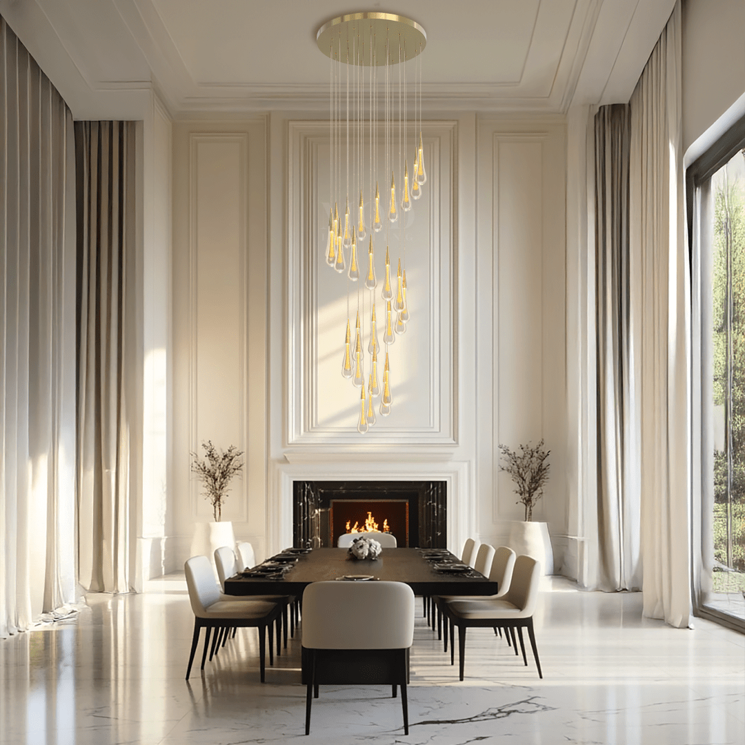 Crystal Droplets Chandelier – Modern Spiral Dimmable LED Lighting for Living Room, Dining & Entryway