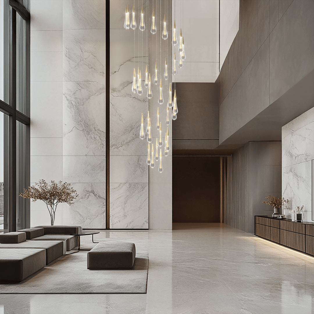 Crystal Droplets Chandelier – Modern Spiral Dimmable LED Lighting for Living Room, Dining & Entryway