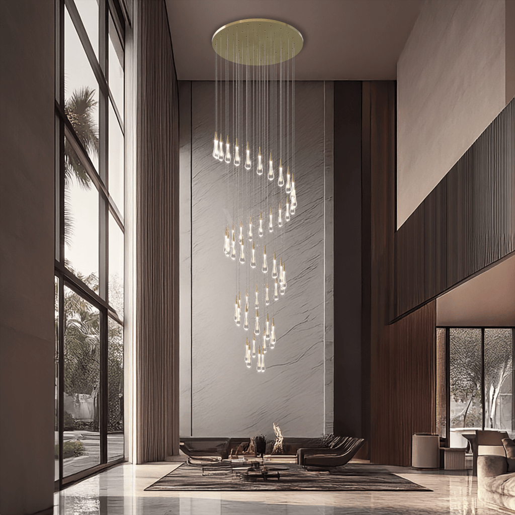 Crystal Droplets Chandelier – Modern Spiral Dimmable LED Lighting for Living Room, Dining & Entryway